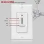 ENERLITES 3 Speed Decora in Wall Ceiling Fan Control, Slide Switch, 120VAC, 2.5A, Single-Pole, Neutral Wire NOT Required, 17000-F3-W2P, White, 2 Pack