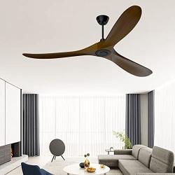 CLUGOJ Ceiling Fan, Outdoor Ceiling Fan with Remote Control 60 Modern Ceiling Fan with 3 Wood Dark Walnut Blades Noiseless Energy Efficient DC Motor and Matte Black