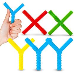 Gafly Xs and Ys - 5 Pack - Sensory Chewy for Children with Autism, Kids with Special Needs - Chew Tubes, Oral Motor Chewers - Silicone in Red, Blue, Yellow, and Green