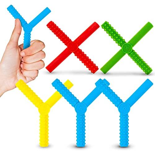 Gafly Xs and Ys - 5 Pack - Sensory Chewy for Children with Autism, Kids with Special Needs - Chew Tubes, Oral Motor Chewers - Silicone in Red, Blue, Yellow, and Green