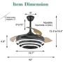 42 Inch Retractable Ceiling Fan, Geometric Circled Hanging Light Fan with Silent Motor, Retractable Blades, 6 Speed, 3 Color Change, Timer, Black Chandelier Fan Ceiling Light for Bedroom
