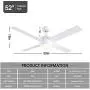 Ventilateurs de plafond avec télécommande, Ventilateur de plafond SNJ de 52 pouces, Moderne pour chambre, cuisine, salon, blanc avec lumière, ventilateur intérieur, moteur silencieux AC, LED, minuterie, 4 pales Ventilateurs de plafond avec télécommande, Ventilateur de plafond SNJ de 52 pouces, Moderne pour chambre, cuisine, salon, blanc avec lumière, ventilateur intérieur, moteur silencieux AC, LED, minuterie, 4 pales