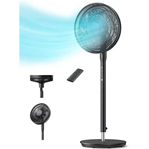 Ventilateur de Table pour Chambre, Pedestal, avec Télécommande, Moteur DC Silencieux, 12 Vitesses & Niveaux Turbo, Oscillation 120°, Minuterie 8h, Hauteur Réglable 111-119cm