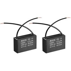 uxcell Ceiling Fan Capacitor CBB61 1uF 450V AC 2 Wires Metalized Polypropylene Film Capacitors 36.5x11x24.5mm for Water Pump Motor Generator, Pack of 2