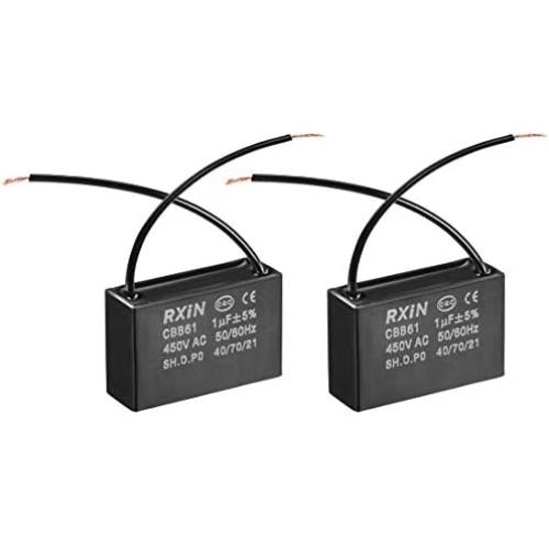 uxcell Ceiling Fan Capacitor CBB61 1uF 450V AC 2 Wires Metalized Polypropylene Film Capacitors 36.5x11x24.5mm for Water Pump Motor Generator, Pack of 2