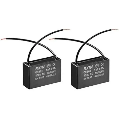 uxcell Ceiling Fan Capacitor CBB61 1uF 450V AC 2 Wires Metalized Polypropylene Film Capacitors 36.5x11x24.5mm for Water Pump Motor Generator, Pack of 2