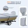 RVMasking Heavy Duty 600D Jon Boat Cover Upgraded Triple Waterproof Tear-Resistant Polyester Jon Boat Cover with Motor Cover, Fits 14ft Long and Beam Width up to 70inch, Gray
