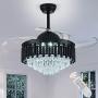 42 Inches Black Ceiling Fan,Invisible Blades Crystal Fandelier Modern Remote Control 6 Speeds Set Retractable Ceiling Fan Chandelier Lighting for Dinning Room Bedroom Living Room (Dimmable)