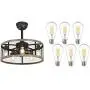Ohniyou 20 Caged Ceiling Fans and Vintage LED Edison Bulbs,Rustic Farmhouse Ceiling Fan with Lights Remote Control, Reversible Motor, 3 Speeds, 4 Hours Timing