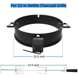 BBQSTAR Premium Black Powder Coated 22.5-in Kettle Grill Rotisserie Kit-Rotisserie Ring/Spit Motor Driver/4-Prong Meat Forks/Wooden Handle-for 22-Inch Weber/Napoleon/Kingsford Kettle Charcoal Grills