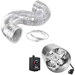 iPower 6 Inch 240 CFM Inline Duct Vent Blower Booster Fan with 16 Feet Non-Insulated Flex Air Aluminum Ducting Dryer Vent Hose and Variable Speed Adjuster for HVAC Ventilation