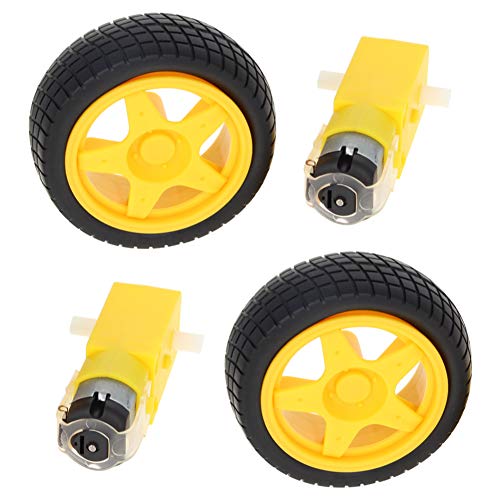 Fielect 2Pcs DC Electric Motor 3-6V TT Motor with Tire Gear Motor Dual Shaft for Arduino Smart Car Robot Toys Cars (I Shape)