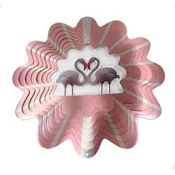 WorldaWhirl Whirligig 3D Wind Spinner Pink Flamingo Bird Pair Heart Garden Twister Home Decor Stainless Steel (12 Inch)