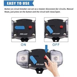KEDAKEJI 200A Circuit Breaker with Manual Reset,12-48 Volt DC, 0-8 Gauge Trolling Motor Auto Car Stereo Audio Inline Fuse Block Holders Inverter for Automotive Rv Marine Boat(200Amp)