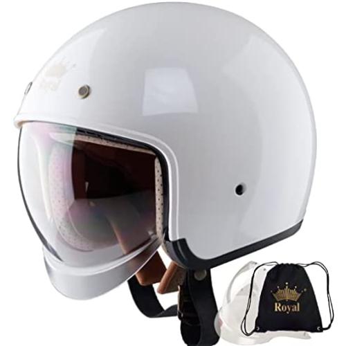 Casque Royal M139 Open Face - Multi-Taille & Couleurs & Remplacer Visière | Retro - Design Élégant | Style Classique pour Adultes Hommes & Femmes | Visière Anti-Rayures | Homologué DOT (Blanc Glossy, S) Casque Royal M139 Open Face - Multi-Taille & Couleurs & Remplacer Visière | Retro - Design Élégant | Style Classique pour Adultes Hommes & Femmes | Visière Anti-Rayures | Homologué DOT (Blanc Glossy, S)