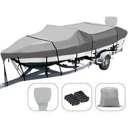 Autolion Trailerable Boat Cover 600D Heavy Duty Waterproof UV All-Weather with Motor Cover(17-19L 96