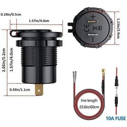 Thlevel 3.0 USB Quick Charger Socket, 12V/24V Dual USB Charger Socket with Switch On/Off and Waterproof LED Digital Voltemeter for Marine, Boat, Motorcycle, Truck and More (2PCS)