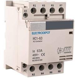 Electrodepot 30 Amp 4 Pole Normally Closed IEC 400V Contactor (Silent Operation) – 110-120VAC Coil, Inductive 30A, Resistive 50A with Mounting Base for DIN Rail