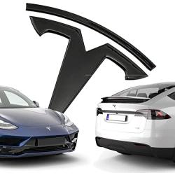 ARKOSKNIGHT Tesia T Logo 3D Badge Replacement Sticker Compatible with Tesia Model 3 X Y S Front Back Trunk T Logo Replace Emblem Stickers Accessories (Bright Black)