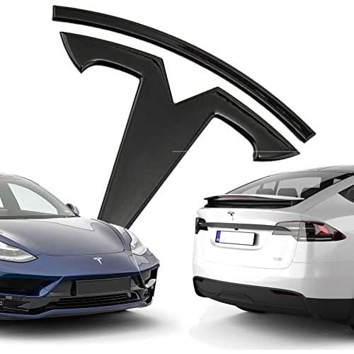 ARKOSKNIGHT Tesia T Logo 3D Badge Replacement Sticker Compatible with Tesia Model 3 X Y S Front Back Trunk T Logo Replace Emblem Stickers Accessories (Bright Black)