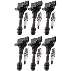 ENA Set of 6 Spark Plug and 6 Ignition Coil Pack Compatible with Nissan Infiniti Maxima Murano Pathfinder Quest Altima Q4 350Z FX35 G35 Replacement for UF349