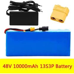 Jieoto 48V 10Ah 13S 3P Lithium-ion Battery Pack 10000mAh Electric Bike Li Battery Fit for 200W 250W 350W 500W 750W 1000W Motor with Charger for Golf Cart Electric Scooter Tricycles