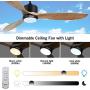 Ovlaim 52 Inch Indoor Outdoor Smart Ceiling Fan with Dimmable Led Light & Remote, 6 Speed DC Motor, 3 Natural Wood Blades