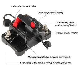 RED WOLF 60 Amp Circuit Breaker W/Ring Terminal 2 Gauge Connector Manual Reset Switch for Boat Trolling Motor Marine ATV Trailer Vehicles Stereo Audio Electronic Battery Solar System Inline Fuse