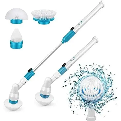 Electric Spin Scrubber,360 Cordless Bathroom Scrubber with 3 Replaceable Cleaning Shower Scrubber Brush Heads,Bathroom Scrubber with Adjustable Arm for Tile, Tub, Sink, Dish, Grout, Wall, Kitchen
