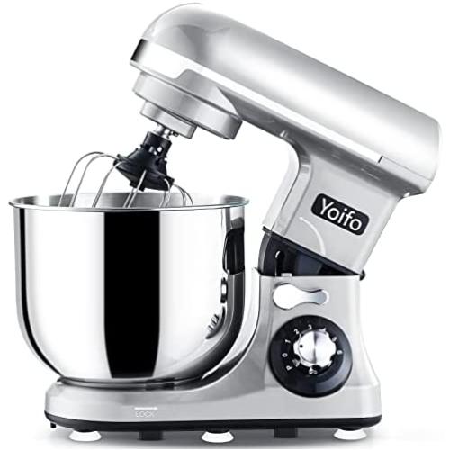 Yoifo 7 Speed Stand Mixer（inclued P Speed）- Peak Power 600W Kitchen Electric Mixer，4.75-QT Tilt-Head Food Mixer with Dough Hook, Whisk, Beater & BPA-Free Dust Cover (Silver)