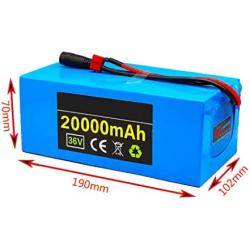 Jieoto 36V 20000mAh E-Bike Battery 20Ah 10S 5P Li-ion Battery Pack for 100W-500W Motor with BMS and Charger Fit for Scooters Electric Street Bikes Electric Tricycles