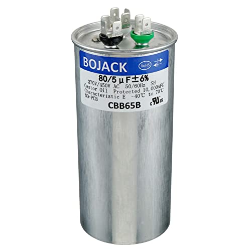 BOJACK 80+5 uF 80/5 MFD ±6% 370/450 V AC CBB65 Dual Run Circular Start Capacitor for AC Motor Run or Fan Start or Condenser Straight Cool or Heat Pump Air Conditioner