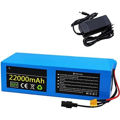 Wnicek 52V 22000mAh Ebike Battery Waterproof PVC Lithium-ion Battery Pack with BMS+ Charger Fit for 1000W 750W 500W 350W 250W 200W Ebike Motorcycles Tricycles Motor