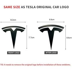 Powlamks 3D Metal Emblem Sticker for Tesla Model Y, 2Pcs - Front Hood Badge Decal & Rear Trunk Logo (Matt Black)