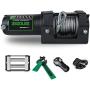 STIMULATER New 3500lbs.Load Capacity Winch 12V Steel Cable Winch Waterproof IP 67 Electric Winch with Wired Remote and Wireless Remotes, 4-Way Roller Fairlead, Strap and Hook for ATV/UTV/Boat (Black)…