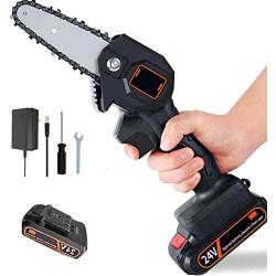 Mini Chainsaw,4 Inch Cordless Electric Portable Battery Chain Saw with 2Pcs Batteries & Chain Brushless Motor, 24V Electric Hand Chainsaw 0.7kg Lightweight for Cutting Wood Quality assurance
