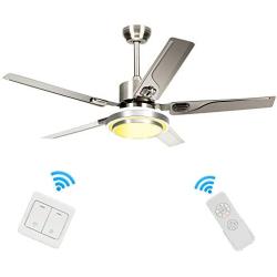 Modern Ceiling Fans with Light, Reversible, 5 Stainless Steel Blades, Three Speeds 3 Light Changes, Indoor, Silent, Energy Saving, Home Decor, 48 Inch