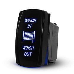 Winch in/Out Momentary Rocker Switch Laser On/Off LED Light 20A/12V, 10A/24V 7Pin Switch With Jumper Wires Set for for Auto Automotive Motorcycle Truck Boat Marine Off-Road ATV Replace Kit (Blue)