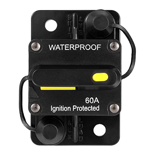 60 Amp Breaker 12V-48V Marine Circuit Breaker with Manual Reset Switch for Car Audio RV Marine Boat Truck Trolling Motors Waterproof