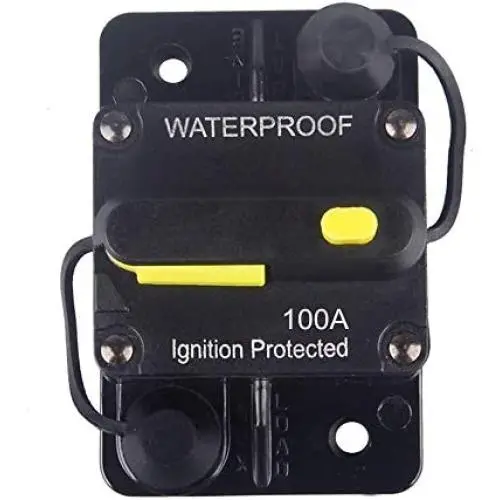 Disjoncteur 100A pour Système de Protection DC 12V-48V - Fusible Réinitialisable Manuel pour Moteurs Électriques, Camping-Cars, Voitures et Bateaux Marins (100A) Disjoncteur 100A pour Système de Protection DC 12V-48V - Fusible Réinitialisable Manuel pour Moteurs Électriques, Camping-Cars, Voitures et Bateaux Marins (100A)