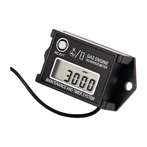 HonorMeet Digital LCD Inductive Hours Tachometer with Maintenance Reminder, Waterproof Design for Gas Engine Powered Lawn Mower Generator Compressor Chainsaw ATV Motorcycle and Snowblower etc.