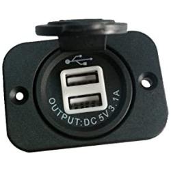 XYZ Boat Supplies Dual USB Charger Socket for Boat/Rv/Car/Motor-Home (Black w/White Light)