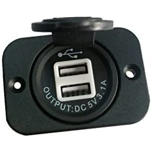 XYZ Boat Supplies Dual USB Charger Socket for Boat/Rv/Car/Motor-Home (Black w/White Light)