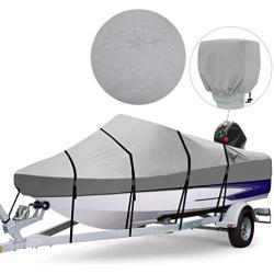 RVMasking Waterproof 800D Polyester Trailerable Full Size Boat Cover for V-Hull Runabouts Outboards and I/O Bass Boats, Motor Cover Include (Gray, Length:20-22 Beam Width: up to 100