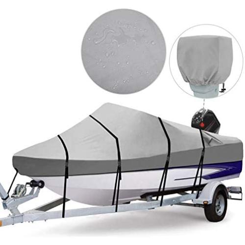 RVMasking Waterproof 800D Polyester Trailerable Full Size Boat Cover for V-Hull Runabouts Outboards and I/O Bass Boats, Motor Cover Include (Gray, Length:20-22 Beam Width: up to 100