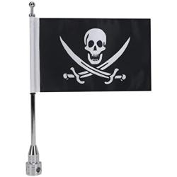 Motorcycle Flagpole Mount with Skull Flag for Harley Davidson Honda Goldwing CB VTX CBR Yamaha - Fits 1/2