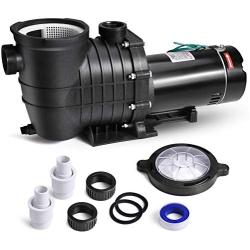Oswerpon 1.5 HP High Pressure Self Primming Pool Pump Dual Voltage Inground/Above Ground Swimming Pool Pump with Strainer Basket and Drain Plug 1100W 60HZ Silent Operation.