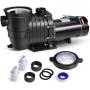 Oswerpon 1.5 HP High Pressure Self Primming Pool Pump Dual Voltage Inground/Above Ground Swimming Pool Pump with Strainer Basket and Drain Plug 1100W 60HZ Silent Operation.