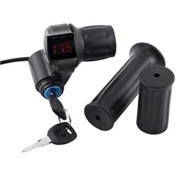 12V 84V Electric Bike Throttle Grip Handlebar Battery Voltage Half Twist Throttle with LED Display and Power Key Locker for Motorbike Motorcycle and E Bike