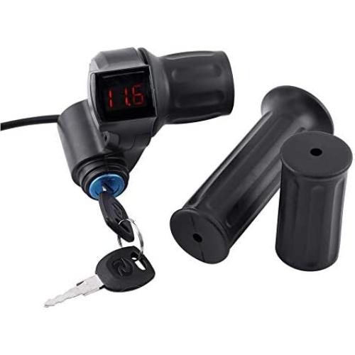 12V 84V Electric Bike Throttle Grip Handlebar Battery Voltage Half Twist Throttle with LED Display and Power Key Locker for Motorbike Motorcycle and E Bike